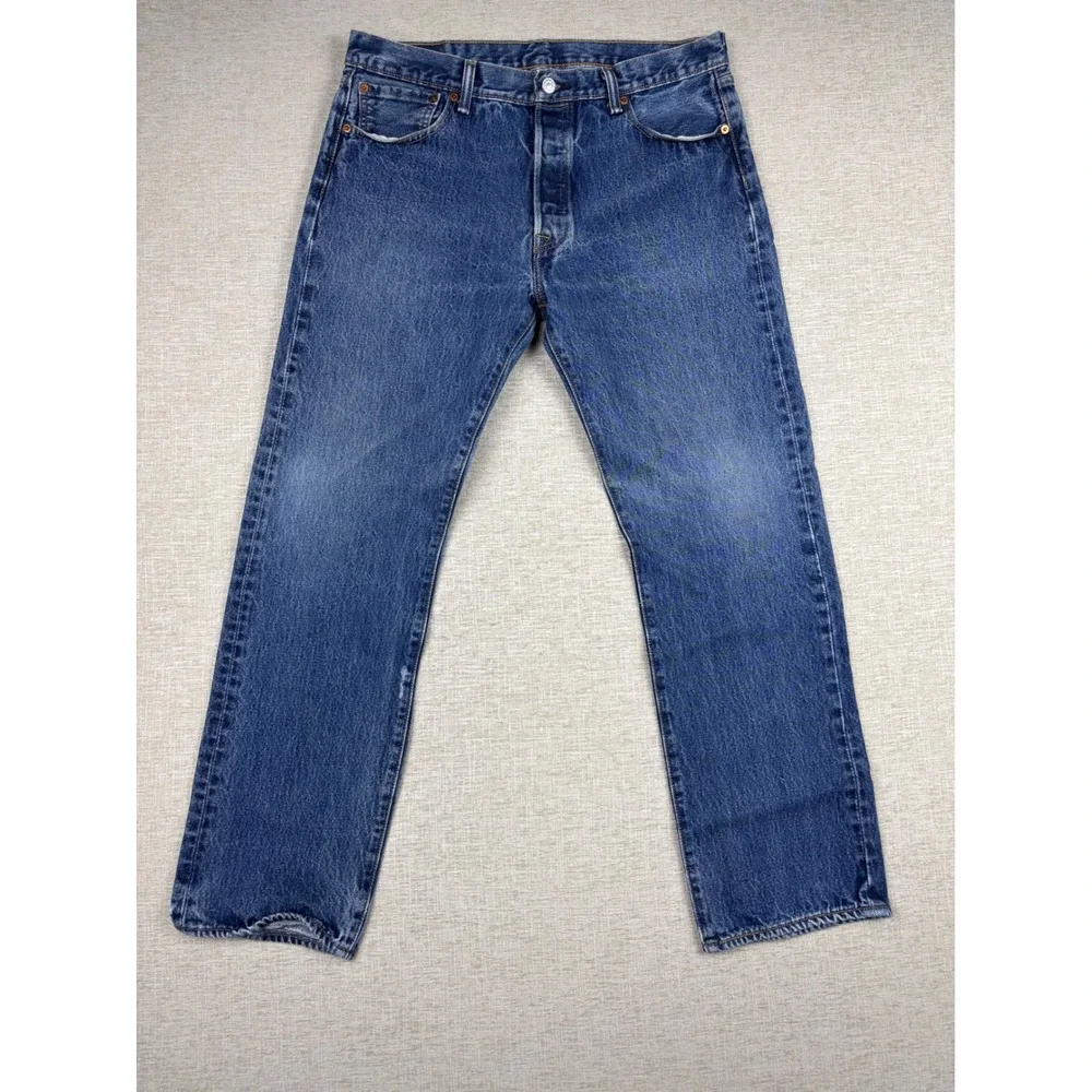 Levis 501 Mens 36x32 Original Fit Medium Wash Blue Straight Leg Button Fly Jeans